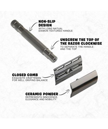 Premium Stainless Steel Manual Wet Razor for Men | Non-Slip Handle + 10 Replacement Blades - Gentle Dual-Sided Shave - Buy Online on GoSupps.com
