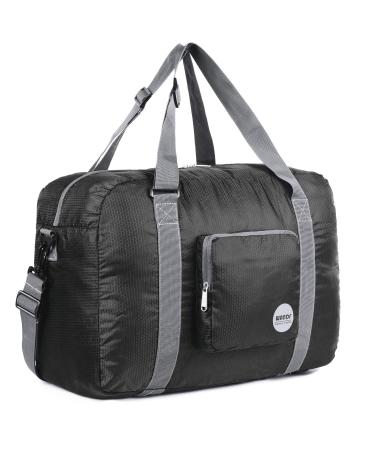 Wandf Foldable Travel Duffel Bag Luggage Sports Gym Water Resistant Nylon A-Black
