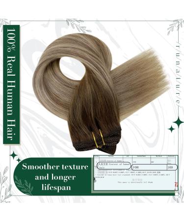 Runature Balayage Brown Real Hair Extensions - Clip-In Ombre Blonde 40cm | Invisible 3pcs 50g Human Hair Extensions #3/8/22 - Buy Online on GoSupps.com