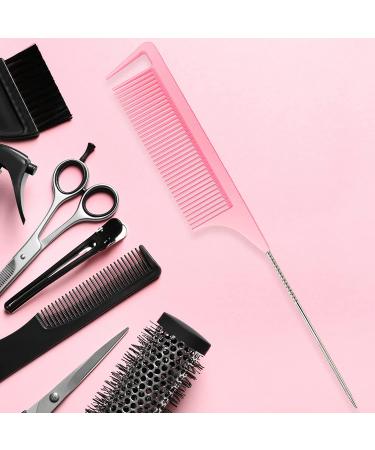 Yumflan Rat Tail Comb for Braiding Hair | Pink Nylon Hair Styling Comb with Stainless Steel Pintail | Sectioning and Parting Tool - Buy Online on GoSupps.com