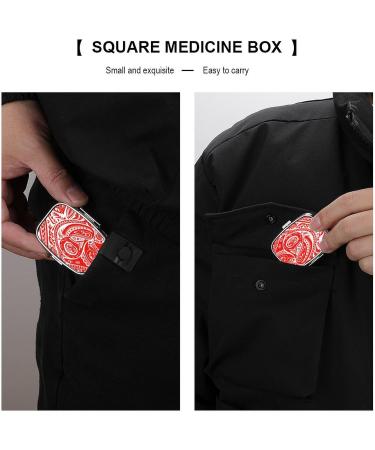 Tribal Pattern Pill Box - White & Red 2 Compartment Medicine Organizer | Portable Decorative Metal Case for Pocket & Purse - Buy Online on GoSupps.com