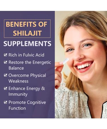 2000mg Organic Shilajit Supplement - 100% Pure Resin Capsules with 85+ Minerals & 60% Fulvic Acid - Boost Energy & Immunity - Vegetarian - Natural - 60 Count - Buy Online on GoSupps.com