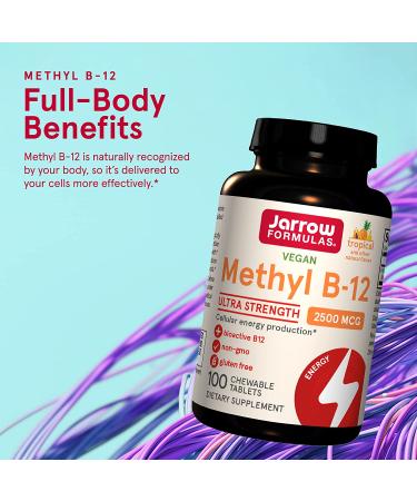 Jarrow Formulas Methyl B-12 Tropical Flavor 2500 mcg - 100 Lozenges for Energy & Vitality - Buy Online on GoSupps.com