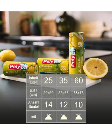 Eco-Friendly Pely Pull Tape Garbage Bags - Lemon Scented Climate-Neutral (4 x 10 Pack) - 60L Residual Waste Disposal - Yellow - Buy Online on GoSupps.com