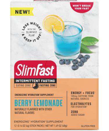 SlimFast Hydration Packets | Electrolyte Energy Powder Drink Mix with Natural Caffeine | Berry Lemonade Flavor | 12 Count - Buy Online on GoSupps.com
