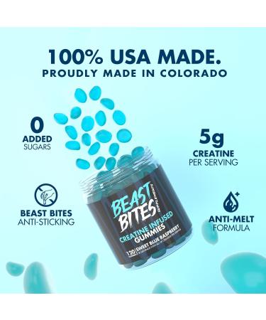 Creatine Bites | 5g Creatine Monohydrate Gummies | Vegan Low-Calorie No Sugar | Blue Raspberry Flavor - 30 Count - Buy Online on GoSupps.com