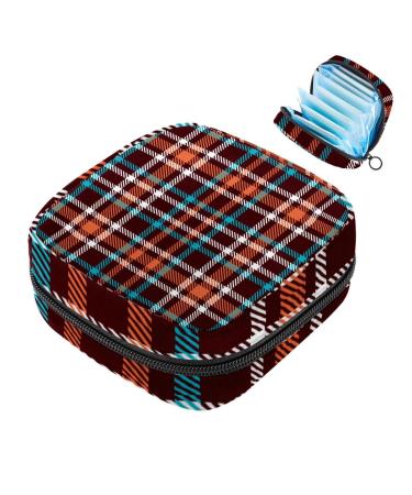 Women's binding-up bags orange brown blue checkered women's tampon storage bags zip pockets menstrual tied bags multi08