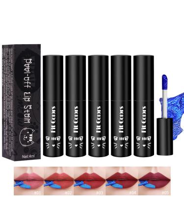 IYARKAI Peel Off Lip Gloss  Long Lasting Lip Tint  Peel Off Lip Stain  Matte Lipstick Waterproof and Sweat Resistant  Non-stick Cup Lip Stain for Women Girls (5 Pcs)