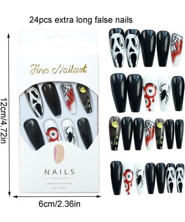 Fake Nails - Long Press on Nails with Spider Web Pattern - False Nails for Halloween Various Sizes Perfect for Dating Wedding Nail Salon Comoda Black and White Skull - Buy Online on GoSupps.com