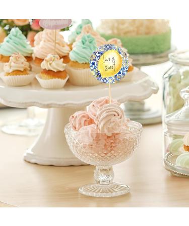 AnyDesign 24Pcs Blue White Tiles Lemon Cupcake Topper Sweet Fruit Theme Summer Lemonade Cupcake Picks for Wedding Engagement Bridal Shower Bachelorette Party Decorations - Buy Online on GoSupps.com