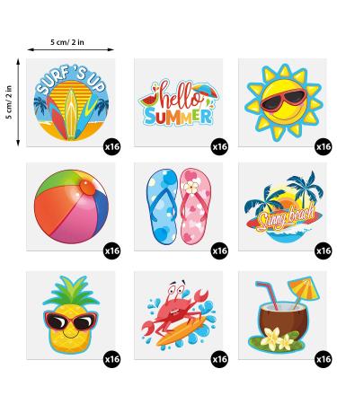Hawaiian Luau Themed Temporary Tattoos - 144-Piece Set for Kids & Adults | Waterproof Tropical Beach Stickers for Summer Parties - Buy Online on GoSupps.com