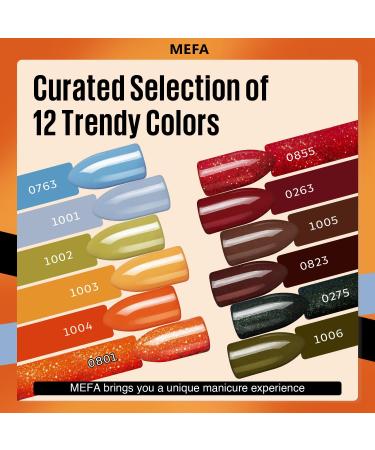 MEFA Fall Gel Nail Polish Set - 12 Colors | Burgundy Red Glitter & Shimmer | Perfect Nail Gift for Women & Girls | DIY Salon at Home - Buy Online on GoSupps.com