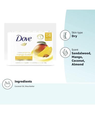 Dove Beauty Bar with Mango Butter - 14 Bars for Moisturizing Dry Skin | 3.75 oz - Buy Online on GoSupps.com