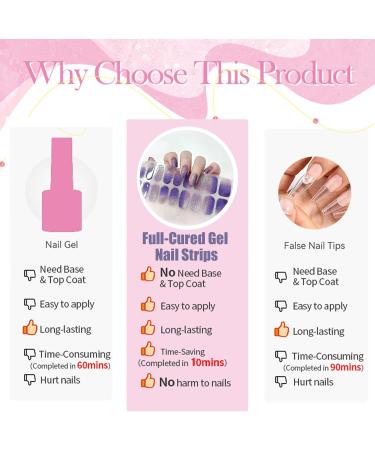 Gel Nail Stickers - 20 Stickers Gel Nails Strips - Soft Self-Adhesive Gel Nail Stickers - Salon-Quality Glitter Gel Nail Strips - Nail Wraps No Need UV/LED Lamp Lasting for 15 Days (45 Purple) - Buy Online on GoSupps.com