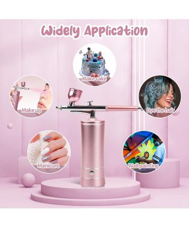 Rechargeable Cordless Airbrush Kit - Portable Auto Handheld Gun for Barber, Nail Art, Cake Decor, Makeup - Pink - Buy Online on GoSupps.com