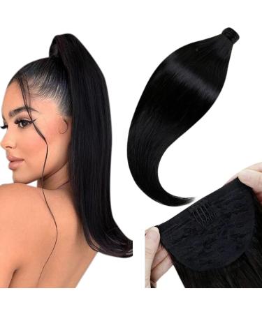 Laavoo braid extensions real hair remy ponytail black 45cm of course ponytail extensions easy fit braid real hair 80g #1b black clip in ponytail extensions real hair braid smooth - Buy Online on GoSupps.com