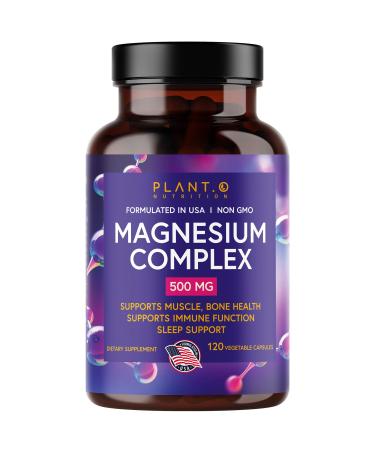 Plant.O Premium Magnesium Supplement Vegan Oxide & Citrate 500mg High Absorption Complex for Sleep Calm Muscle Relaxer Natural Energy Non-GMO 120 Veggie Capsules