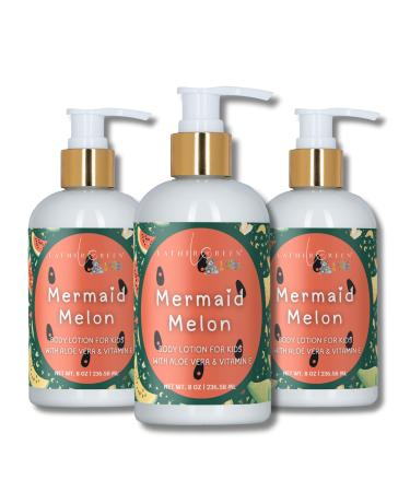 Lather Green Kids Body Lotion Plant Based Gentle Moisturizer with Shea Butter Safe for Sensitive Skin Mermaid Melon 3 Pack (8 oz Each)