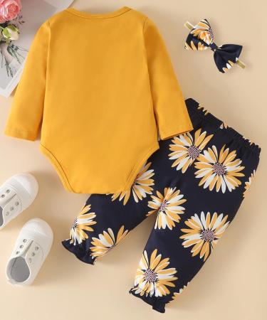 Koonde Baby Girl 3-Piece Outfit Set | Romper, Trouser & Headband | Yellow + Navy | Newborn to 24 Months | 6-12 Months - Buy Online on GoSupps.com