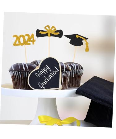 12Pcs Graduation Cupcake Toppers Glitter Cake Toppers Class of 2024 Congrats Grad Cap Diploma Cupcake Picks for Graduation Party Decorations -Golden Black - Buy Online on GoSupps.com