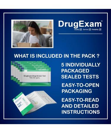 5 Pack DrugExam USA Made Highly Sensitive THC Marijuana Drug Test Kit - 50 ng/mL Cutoff Level - Detects THC in Urine up to 45 Days - Buy Online on GoSupps.com