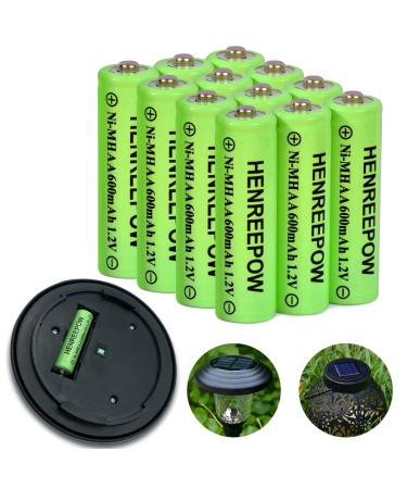 HENREEPOW Ni-MH AA Rechargeable Batteries, Double A High Capacity 1.2V Pre-Charged for Garden Landscaping Solar Lights, String Lights, Remotes, Wireless Mouses, Radio, Flashlight (AA-600mAh-12pack) AA600mAh