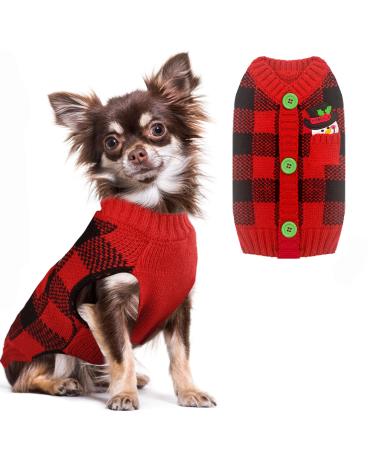 ABRRO Christmas dog sweater dog sweaters dog sweater pet dog sweater warm puppy Small medium dog (xs red-black caro) XS red-black caro