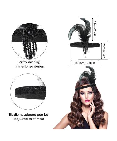 1920s Flapper Headband - Black Feather Headpiece with Rhinestone Bling for Women & Girls | Gatsby Theme Party Hair Accessory - Buy Online on GoSupps.com