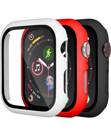 Charlam Compatible with Apple Watch Case 44mm iWatch SE Series 6 5 4 with Screen Protector Slim Guard Thin Bumper Full Coverage Hard Cover Defense Edge for Women Men Black White Red 3 Pack Red/White/Black 44mm