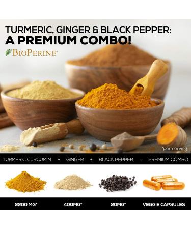 Turmeric Curcumin 2600mg with Ginger & Black Pepper - 95% Standardized Curcuminoids  BioPerine for Max Absorption - Herbal Supplement for Joint Support - 60 Capsules - Buy Online on GoSupps.com