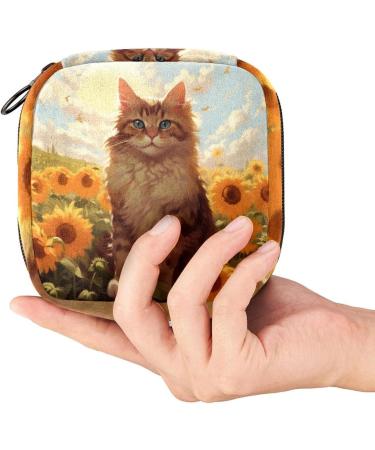 Menstruation Pad Bag with Zipper - Stylish Women's Napkin & Tampon Collection Bags (Sunflower Flowering Cat) - Color 4 - Buy Online on GoSupps.com
