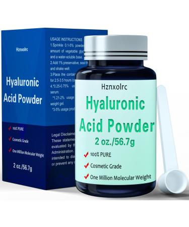 2 oz Pure Hyaluronic Acid Serum Powder  Premium Hyaluronic Acid Powder Pure for Skin Care  100% Pure  Cosmetics Grade  One Million Molecular Weight  Correct for All Skin Sorts  Making Anti Aging Serum for Face