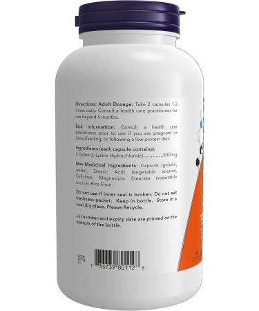 NOW - L-Lysine 500mg 250 Capsules - Buy Online on GoSupps.com