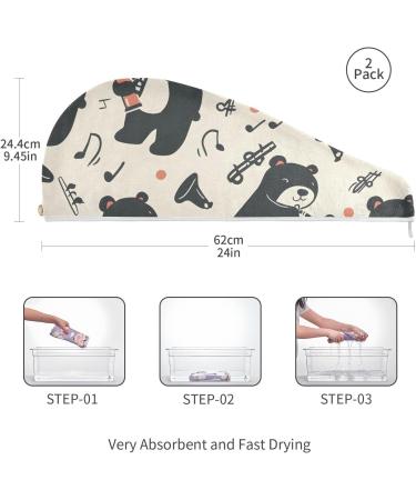 Super Absorbent Bears & Tube Music Hair Towel 2 Pack - Quick Dry Hair Turbans for Women & Girls - Buy Online on GoSupps.com