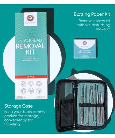 Medi Grade Blackhead Remover Tools - 7 Skincare Tools with Oil Absorbing Blotting Paper - Pimple Popper Spot Treatment Kit - Buy Online on GoSupps.com