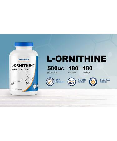 Nutricost L-Ornithine 500mg - 180 Capsules, Non-GMO, Gluten Free - 180 Count - Buy Online on GoSupps.com