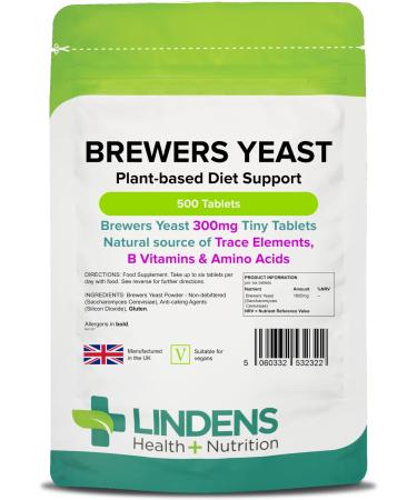 Lindens Brewers Yeast 1800mg Daily Intake - 500 Vegan Tablets - Natural Vitamins & Micronutrients and Non-Debittered for Maximum Nutrition | B Vitamins Amino Acids Minerals | UK Made (3 Months) - Buy Online on GoSupps.com