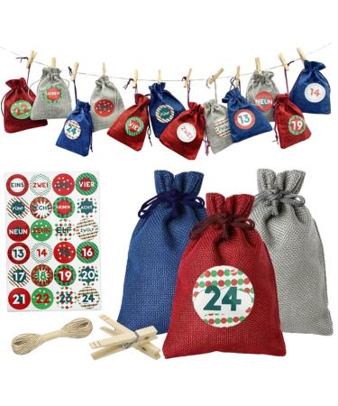 Anneome 1 Set Christmas Bag Calendar Candy Bags Christmas Wreath Packing Bag Countdown Bag Bunting Jute