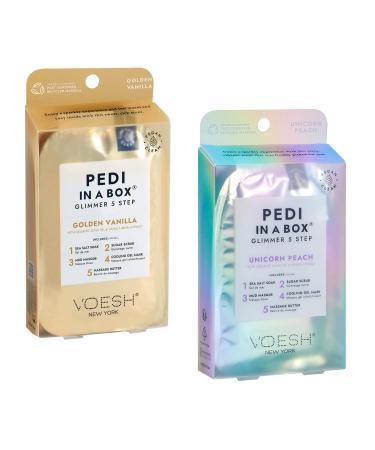 VOESH Pedi in a Box Glimmer - 2 Packs Pedi in a Box Spa Pedicure Kit Sparkly Pedicure DIY Pedi Foot Care At-Home Pedi Products Vegan Skincare 2 Pack Variety