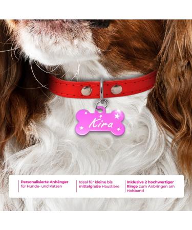 Ibera Gifts - Personalized Bone-Shaped Pendants for Medium to Large Dogs & Cats - Custom Engraved Dog Collars Neck Bands & Name Tags (Pink with Stars) - Buy Online on GoSupps.com