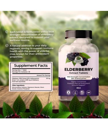 Amazing Botanicals Organic Elderberry Extract Tablets (Sambucus nigra) 100X Strength Tablets Herbal Supplement Vegan, Non-GMO, Gluten-Free 30 Count - Buy Online on GoSupps.com
