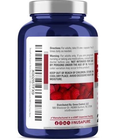NusaPure Beet Root 8000mg - 200 Capsules | Pure and Potent Beetroot Supplement - Buy Online on GoSupps.com