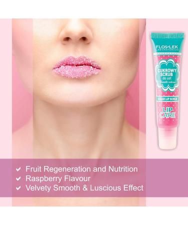 FLOSLEK Lip Scrub Fertodi Rubina - 14g | Natural Sugar Crystals | Beeswax & Shea Butter | Raspberry Flavour - Buy Online on GoSupps.com