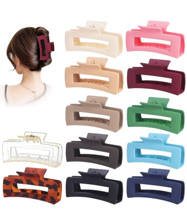 12 Pack Claw Clips for Thick Hair Large Hair Clips Rectangle Hair Claws 4.1 Inch Banana Clips Claw Clips for Women