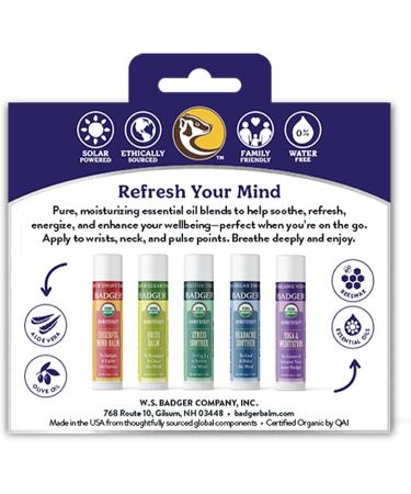 Badger Aromatherapy Balm Stick Variety Certified Organic Cheerful Mind Stress Soother Focus Headache Soother Essential Oil Pack Of 5 - Buy Online on GoSupps.com