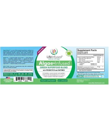 Life Infused Algae Infused - Premium Green Superfood Blend with Organic AFA Spirulina Chlorella - 60 Caps for Energy Digestion Detox & Immune Support - Buy Online on GoSupps.com