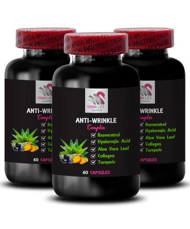 Alpha Lipoic Acid - Anti-Wrinkle Complex - Green Coffee Bean Aloe Vera Leaf Lycopene Collagen Care Grape Seed L-Glutathione Turmeric Hydration Power Skin Texture 3 Bottles 180 Capsules