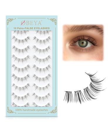Obeyalash False Eyelashes Natural Look 10 Pairs False Lashes Strip Natural lashes Invisible Clear Thin Band Lightweight Fluffy Wispy Spiky 3D Volume Eye Lashes 7-10mm (M18)