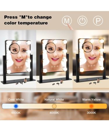 Depuley Hollywood Lighted Vanity Makeup Mirror with 9 Dimmer LED Bulbs - Smart Touch Control, 3 Lighting Modes, 10X Magnification, 360 Rotation (12in, Black) - Buy Online on GoSupps.com