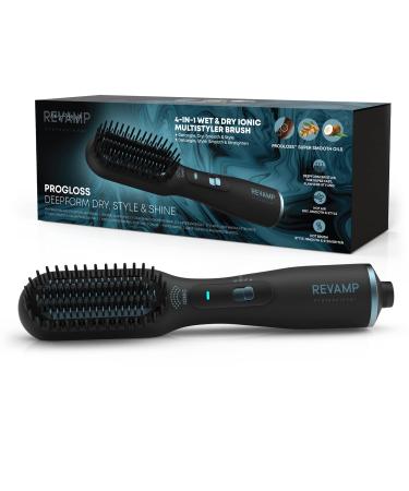 REVAMP Deepform Hair Straightening Brush Ceramic Heating Brush - 2 in 1 Drying and Styling Hot Air for Wet Hair Heated Brus